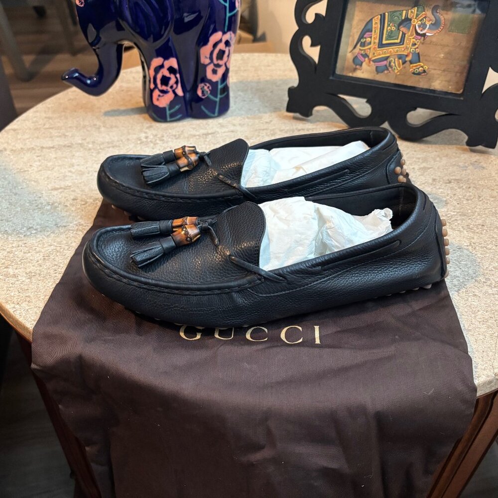 GUCCI HEBRON NERO Leather Bamboo Loafers - Size 8 1/2 (8.5) - Black. - Picture 4 of 9